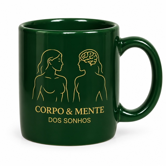Caneca Corpo & Mente verde com marca dourada