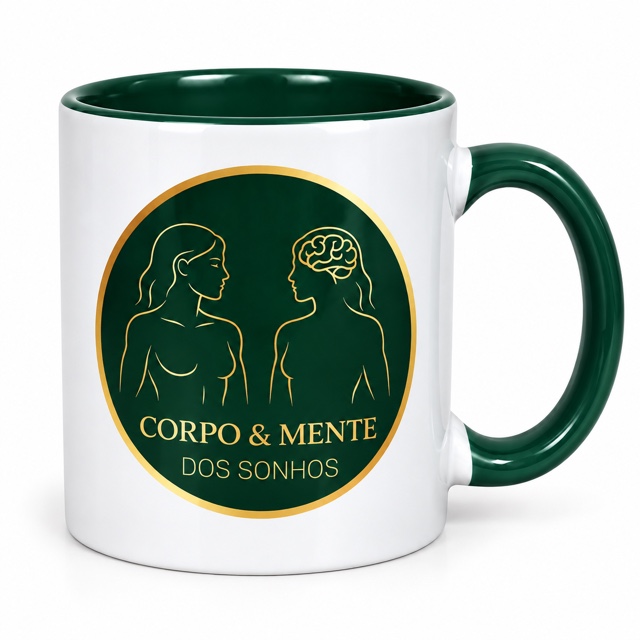 Caneca Corpo & Mente branca com detalhes verdes
